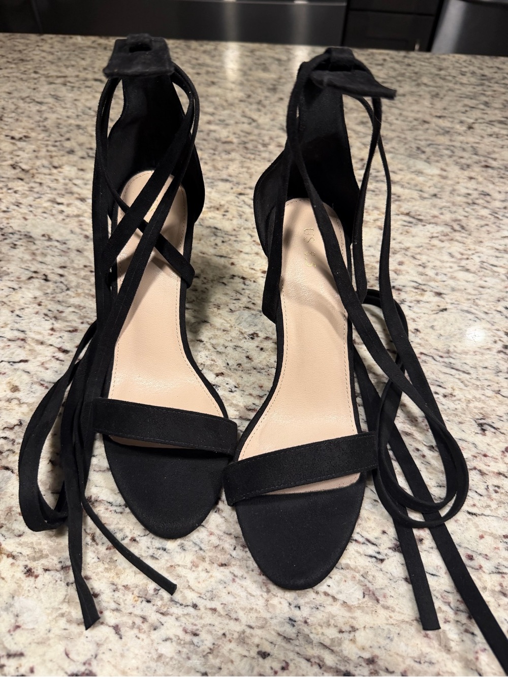 Women's Black Lace-Up Open Toe Heels